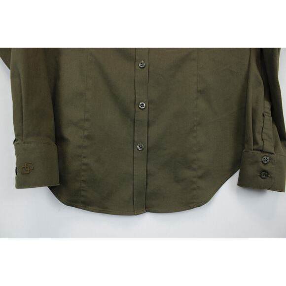 Chico's No Iron Chic Stretch Button Front Top Women 4 Long Sleeve Collared Olive - Picture 10 of 14
